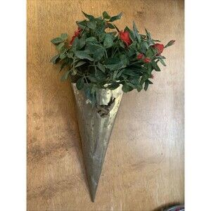 England Vintage Brass Cone Shaped Wall Mount Embossed Match Stick Holder